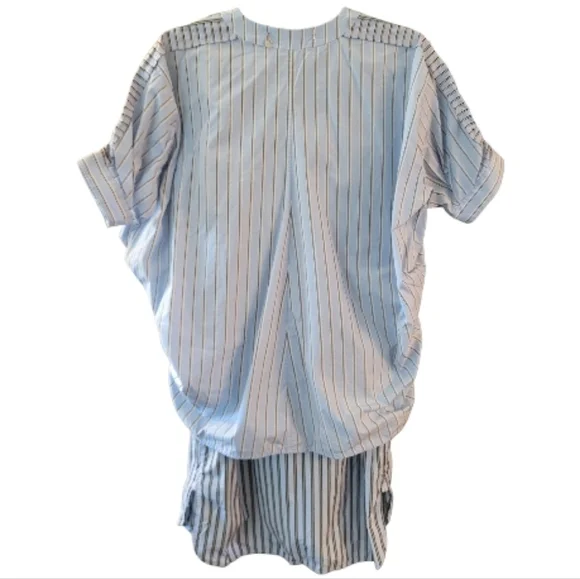 Rare! Carven Blue Striped Layered 3/4 Sleeve Poplin Shirtdress - Sz 38  (US S-M) - Picture 3 of 7